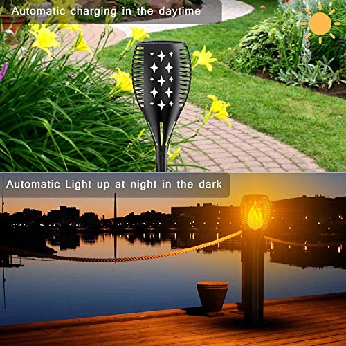 Zeonetak Solar Star Torch Lights,Dancing Flame Lighting 96 LED Flickering Tiki Torches Waterproof Wireless Outdoor Light for Patio Garden Path Yard Wedding Party - Thumbnail 5