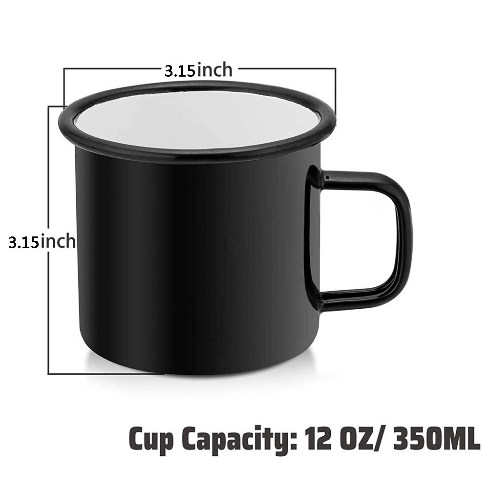 Emaille-Kaffeetasse, Teetasse, Emaille, Kaffeetasse, Ounce Emaille, für Kaffee, Tee, Camping, Camping, Kaffeetasse (4er-Set, schwarz)