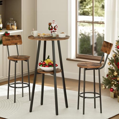 HOOBRO 3 Pieces Round Bar Height Table and Chairs Set, Round Dini...