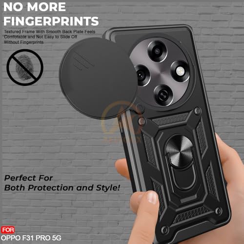 Image of Armor Bumper Back Cover Case for Oppo F31 Pro 5G Rotating Camera Cover, Ring Holder & Kickstand | Heavy Duty & 360 Degree Protection Oppo F31 Pro 5G Back Cover (Black)