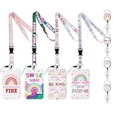 Jspupifip 4 Pack Rainbow Lanyards ID Badge Card Holder, Retractable Badge Reel Badge Holder with Lanyard Be Kind Card Name Tag Lanyard Vertical ID Protector for Teacher, Women, Kids, Girls