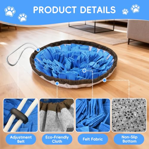 AMFUN Schnüffelteppich Hund, Schnüffelmatte zur Förderung, Welpen-Trainingsmatte für langsames Füttern, Rutschfest, Waschbar, Filz-Material, Lernspielzeug für kleine und große Hunde - Blau, 48 × 48 cm