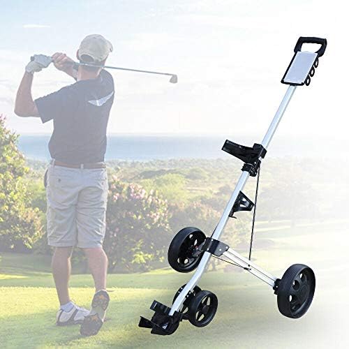 4 Wheel Golf Push Pull Cart, Foldable Lightweight Caddy Golf Push Cart Collapsible Golf Pull Trolley with Scorecard Holder