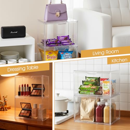 Image of 2-Pack 14.2 inch L x 8.9 inch W x 10.6 inch H Clear Acrylic Display Case with Magnetic Lid, Stackable Storage Bins for Collectibles, Figures, Handbags, and Shoes, Dustproof Organizer Box for Home Office