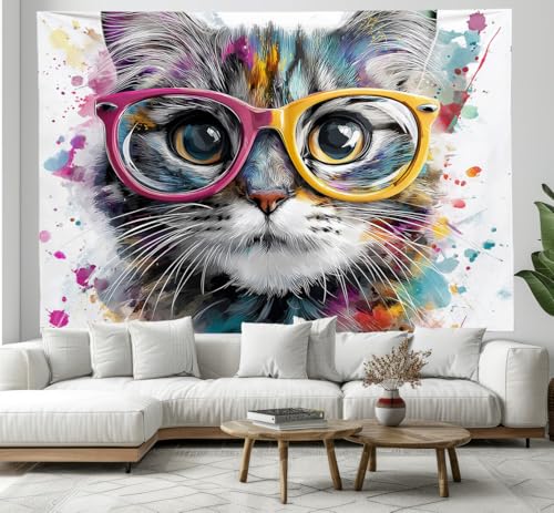 Tissu d'impression rectangulaire chat lunettes de soleil pour habiller un grand mur