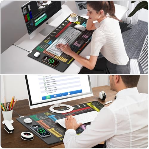 Image of Excel Cheat Sheet Mouse Pad with Magnetic Wireless Charging, 31.5 x 15.8 in | Extended Excel Shortcuts Desk Writing Pad, Waterproof Ultra-Smooth Keyboard Mat, Non-Slip Base