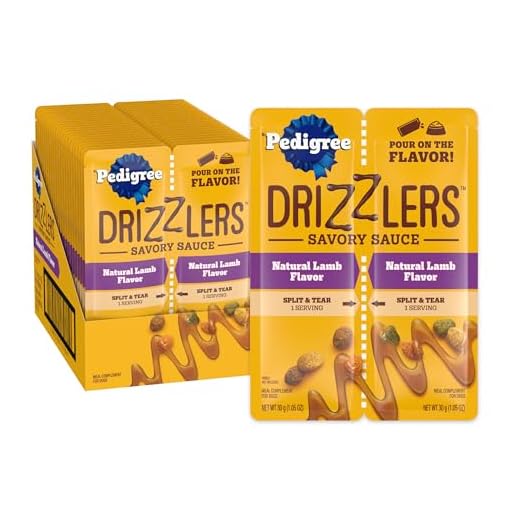 Pedigree Drizzlers for Dogs, Wet Dog Food Gravy Savory Sauce, Natural Lamb Flavor, 60g Dual-Serving Pouch (22 Count, 44 Servings Total)