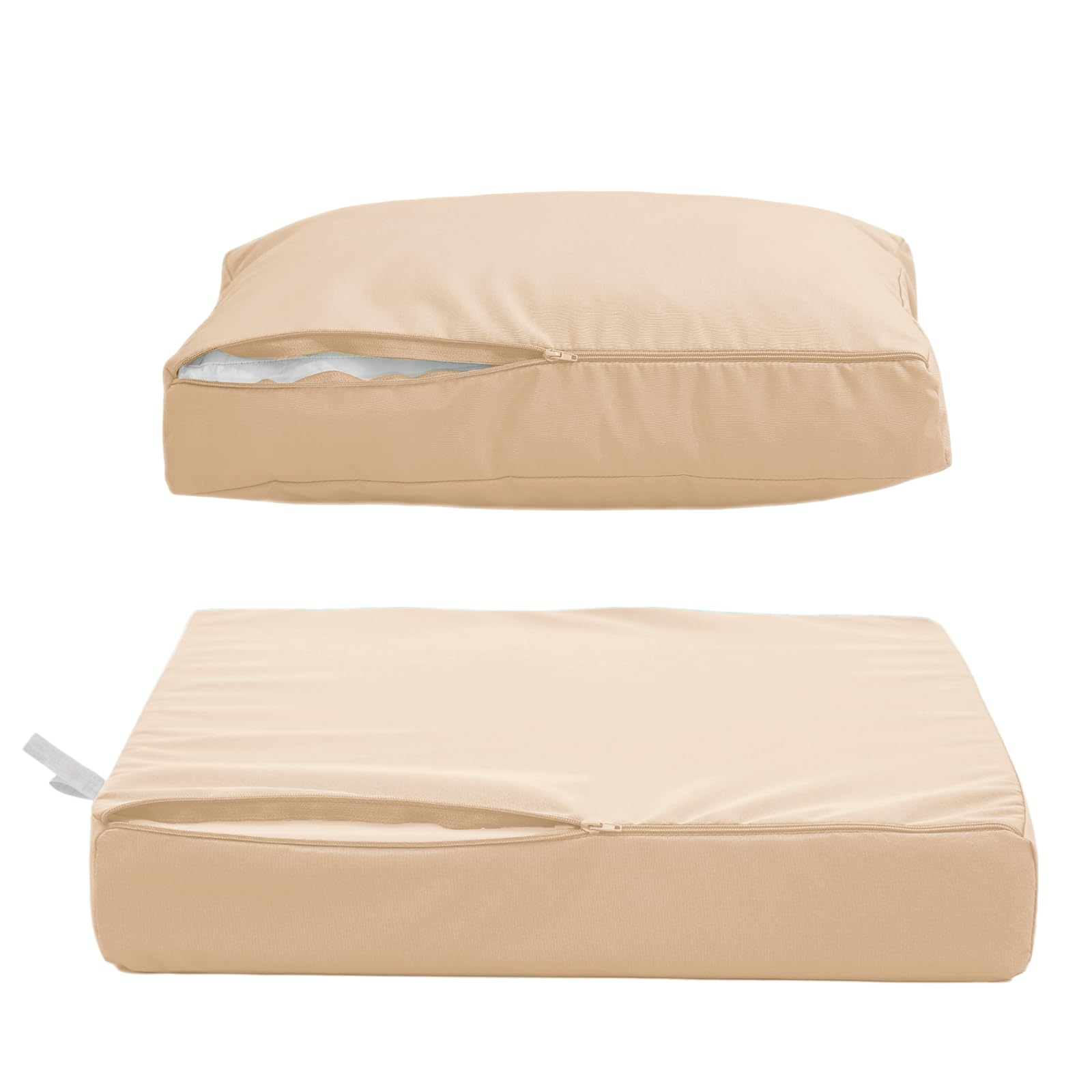 Sitzkissen Outdoor mit abnehmbarem Bezug, Sitzfläche 50x50x8 cm Plus Rückenkissen 50x35 cm, für Gartenstuhl, Balkon und Terrasse, Beige