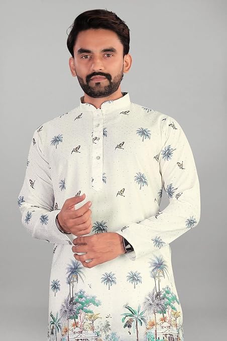 Image of Valaki Kurta Pajama Set for Men Border Printed Traditional Straight Kurta with Pyjama for Men