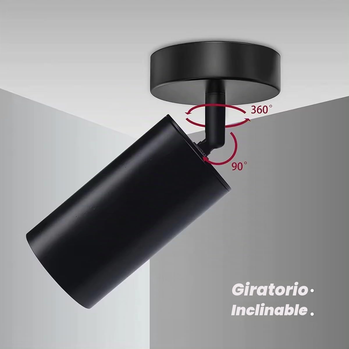 Jandei - Pack x2 Aplique Foco Giratorio y Ajustable para Techo o Pared. Orientable Perfecto para Cocina, Dormitorio, Sala...Bombilla GU10 No Incluida. (Negro)