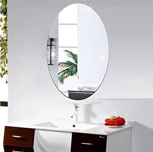 Jaromepower Mirror Wall Sticker Oval Self Adhesive Room Stick On Art Decor Kids Bathroom Living Room Decoration,Oval Mirror Tiles Stick Wallpaper.