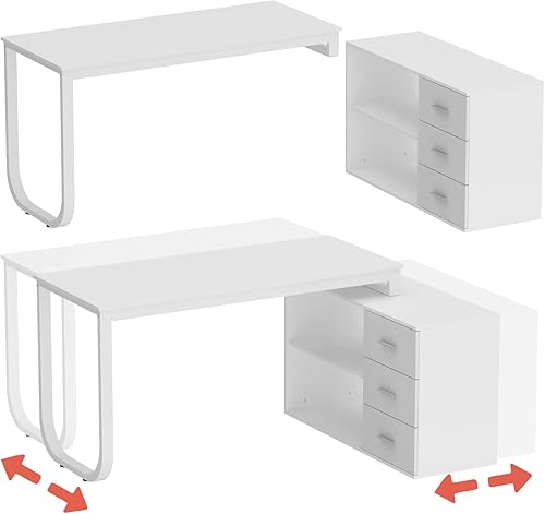 Miniatura 8 de FAMAPY Escritorio en forma de L de 55.1 pulgadas con cajones y estantes, escritorio de esquina de oficina con almacenamiento, escritorio de