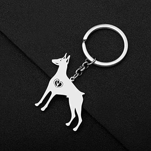 WEVENI Cute Dog Keychain18K Gold Plated Stainless Steel Key Chain Ring Accessories Charms Dog Lovers Gifts for Women Girls (Silver Plated Doberman)3
