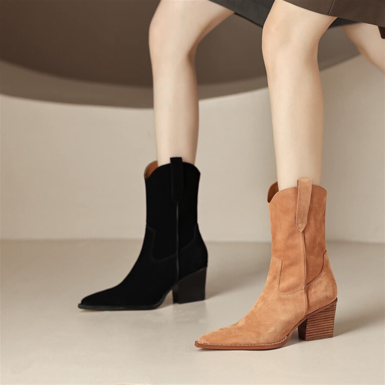 Buty damskie Jesienne buty damskie Buty dżinsowe Damskie buty ze szpiczastym noskiem Grube obcasy Buty damskie Zimowe krótkie buty typu western Damskie buty dżinsowe.