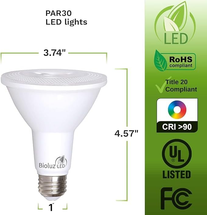 Miniatura 4 de Bioluz LED Paquete de 20 bombillas LED PAR30, 10 W  100 W de repuesto, bombillas LED blancas suaves de 3000 K, 90 CRI, regulables, luz de inundación