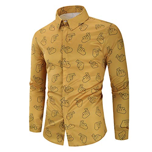 Men Floral Dress Shirts Long Sleeve Casual Button Down Flower Printed Top