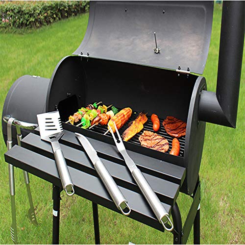 INTBUYING Black BBQ Portable Charcoal Grill Domestic Outdoor 30 inch Offset Smoker with Side Fire Box