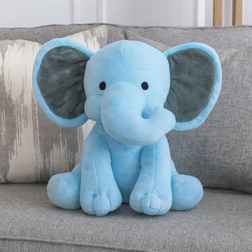 Image of SARO Elephant Sitting Plush Soft Toy Cute Kids Animal Home Decor Boys /Girls (Blue, 30 cm) | (Blue Elephant)