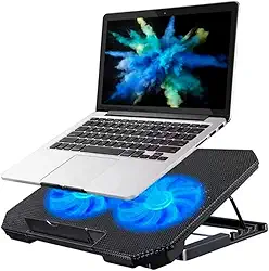 Base Suporte para Notebook até 17" com Cooler Duplo Ultra Silencioso, LED Azul, 8 Níveis de Altura, USB Extra – Refrigeração Potente e Conforto Ergonômico
