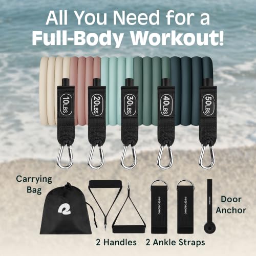 Image of Retrospec Train Resistance Bands Set for Working Out - 5 Stackable Bands, Handles & Door Anchor - Portable Fitness Equipment for Physical Therapy & Yoga Includes Carry Bag