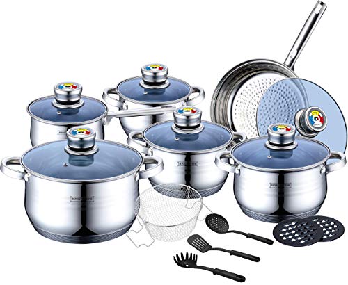 Royalty Line Set de Cuisine Professionnelle Suisse, 18 pièces, Casserole à Induction, Casserole en Acier Inoxydable avec couver