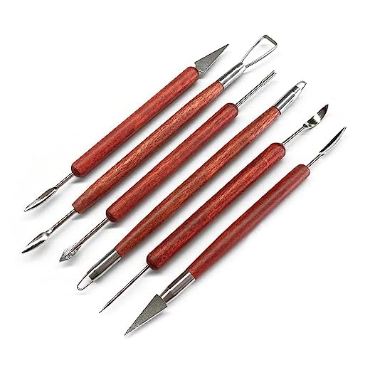 Clay Sculpting Tools, 6 PCS Double-Ended Stainless Steel Polymer Clay Tools, Wooden Handle Pottery Tools for Embossing, Carving Tools and Supplies