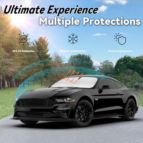 Image of Custom Fit Ford Mustang (Not for Mach-E) 2015-2026 Windshield Sun Shade | PAIMOHO Car Front Window Sunshade with 240T Sun Visor Protector Blocks UV Rays Heat Sun Shield Accessories