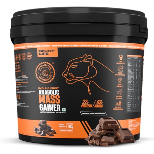 Image of BeastLife High Protein Mass /Weight Gainer | 5 KG | Belgian Chocolate | NABL LAB Tested | For Muscle Gain & Fast Growth | Cereal-Based Formula, No Maltodextrin | India's #1 Cereal Based Bulk Gainer