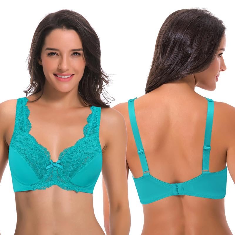 Image of Curve Muse Minimizer Unlined Underwire Bra with Lace Embroidery-2 Pack