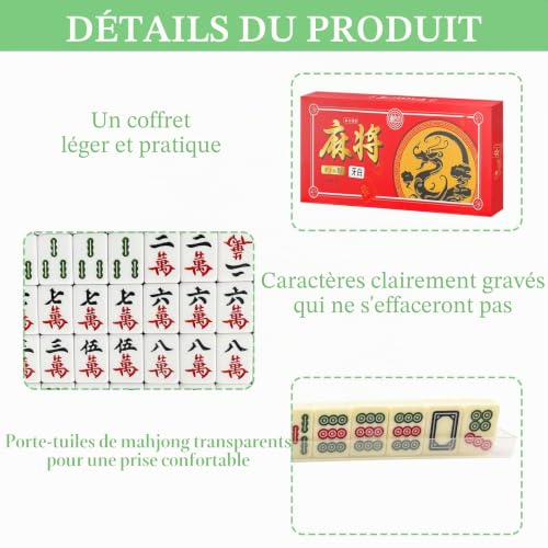 Klerbesh Mini Jeu de Mahjong 24mm, Jeu de société Portable Traditionnel avec 144 tuiles, 4 chevalets et 2 dés, Jeu de Voyage Compact et Tactique pour Adultes (Bleu) – vue 4