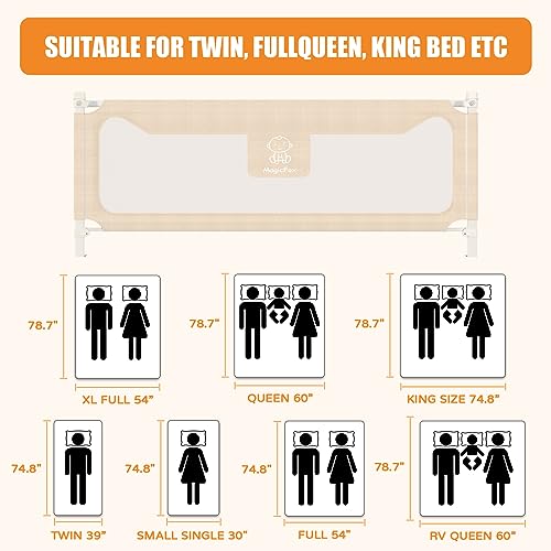 Bed Rails For Toddlers, Extra Tall Specially Designed For Twin, Full, Queen, King Size - Safety Bed Guard Rails For Kids (1 Side:78.74"(L) X27"(H), Khaki) #TOP5