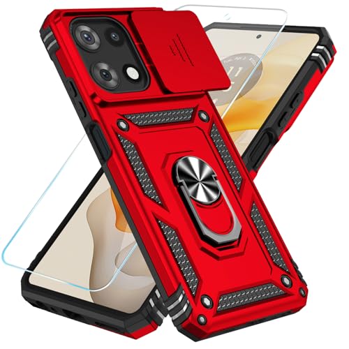 SunStory Phone Case for Motorola Moto G 5G 2025 Case with HD Screen Protector & Slide Camera Cover & Kickstand, [Military-Grade] Phone Case for Moto G 2025,Red