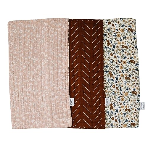 Image of Mebie Baby Burp Cloths, Floral Print 3-Pack, Muslin Burp Cloth Set for Spit Up, Drool, and More, Boho Burp Cloths for Baby Boy and Girl, Baby Must Haves for Registry Lists and Gifts for Newborns