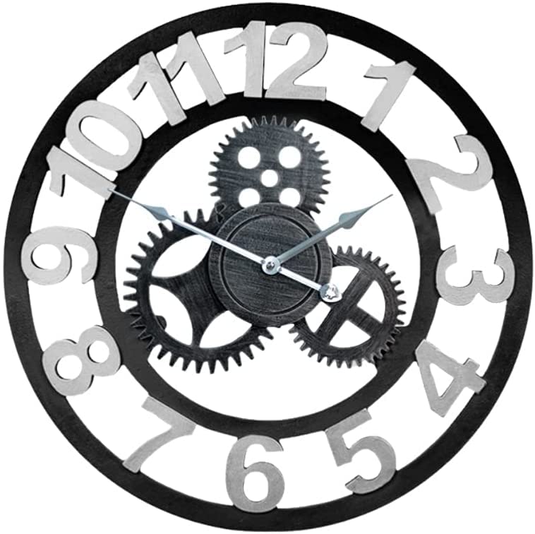 Habiba Regalo Reloj de Pared Retro, Reloj de Pared de Estilo Industrial silencioso Gear para Tienda, Sala de Estar, Dormitorio, Oficina, Decoraciones Hermosas y Elegantes para el hogar Reloj de Pared