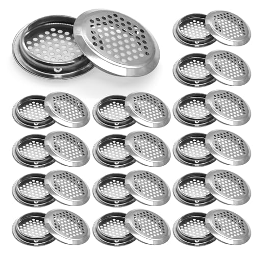 ChAusa 30 orificios de ventilación de 53 mm/2.1 pulgadas de acero inoxidable, rejilla de ventilación circular biselada para cocina, baño, armario, zapatero, oficina
