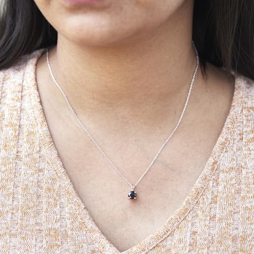 DEWBERRY 1/4 cttw to 2.00 cttw Round Black Diamond Solitaire Pendant Necklace for Women Men | 4 Prong Lobster Lock 18" Cable Chain Necklace in 14KT White or Yellow Gold Plating 925 Silver Pendant3