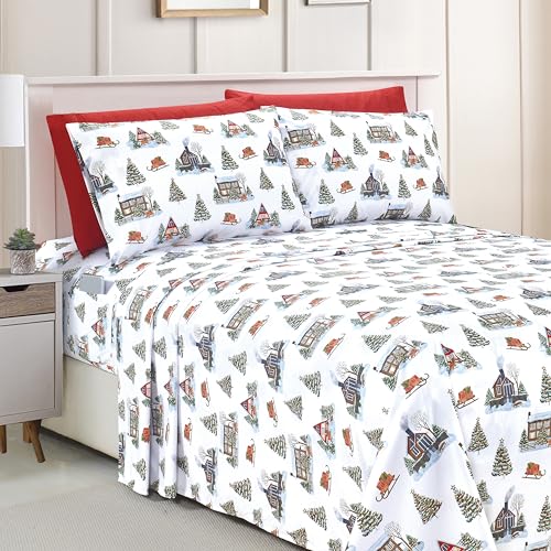 Elegant Comfort Luxury Soft Bed Sheets Holiday Pattern 1500 Premium Hotel Quality Microfiber - Softness Wrinkle and Fade Resistant (6-Piece) Bedding Set Cal King Bungalow