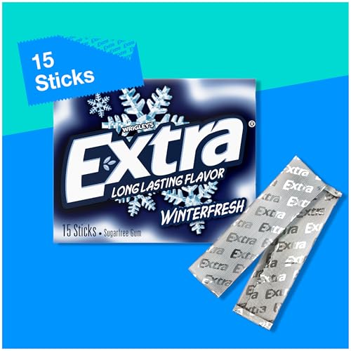 Extra Gum Winterfresh Sugarfree, Bulk, Individually Wrapped, Perfect for Fresh Breath at School, Work, and Travel 15 Count, Pack of 10