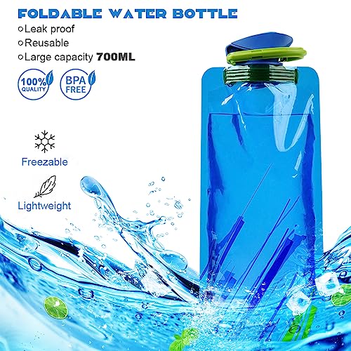 flintronic Foldable Sports Bottle, 4pcs Foldable Water Bottle 700mL, Reusable BPA Free Collapsible Water Bottle - Image 3