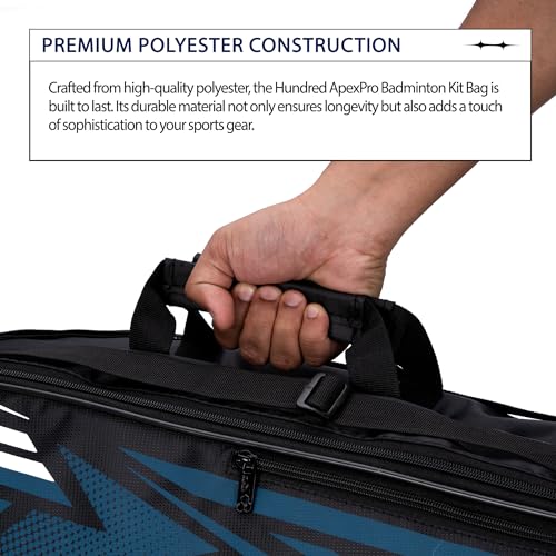 HUNDRED Urban Pod Badminton-Ausrüstungstasche (Schwarz/Blau, Größe L) | Unisex | Material: Polyester | 3 geräumige Fächer | Doppelreißverschluss