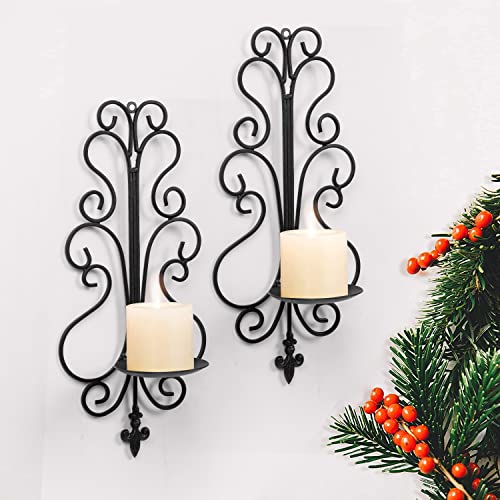 Wall Candle Sconce Holder Set Of 2, Candle Sconces Wall Decor For Living Room Dining Room Bedroom, Black Antique Metal Wall Candle Holder For Home Wall Decoration (Candle Sconce 02) #TOP1