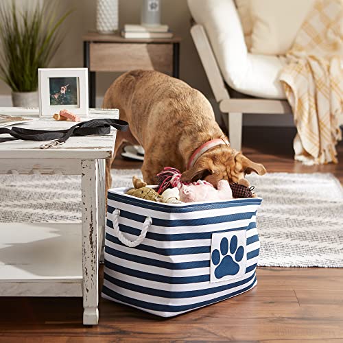 Bone Dry Pet Storage Collection Striped Paw Patch Bin, Medium Rectangle, Navy #TOP4