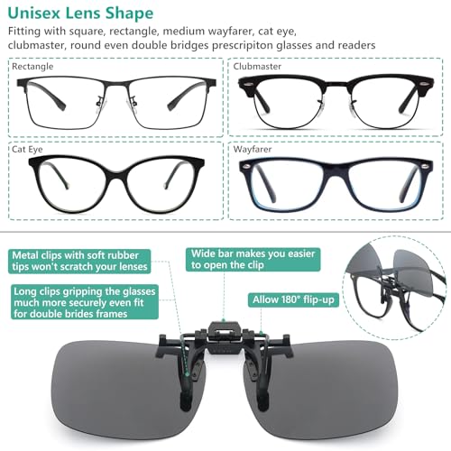 IOHLNG Polarized Clip on Flip Up Sunglasses Over Prescription and Reading Glasses for Women and Men Silver Mirrored 60 * 44mm4