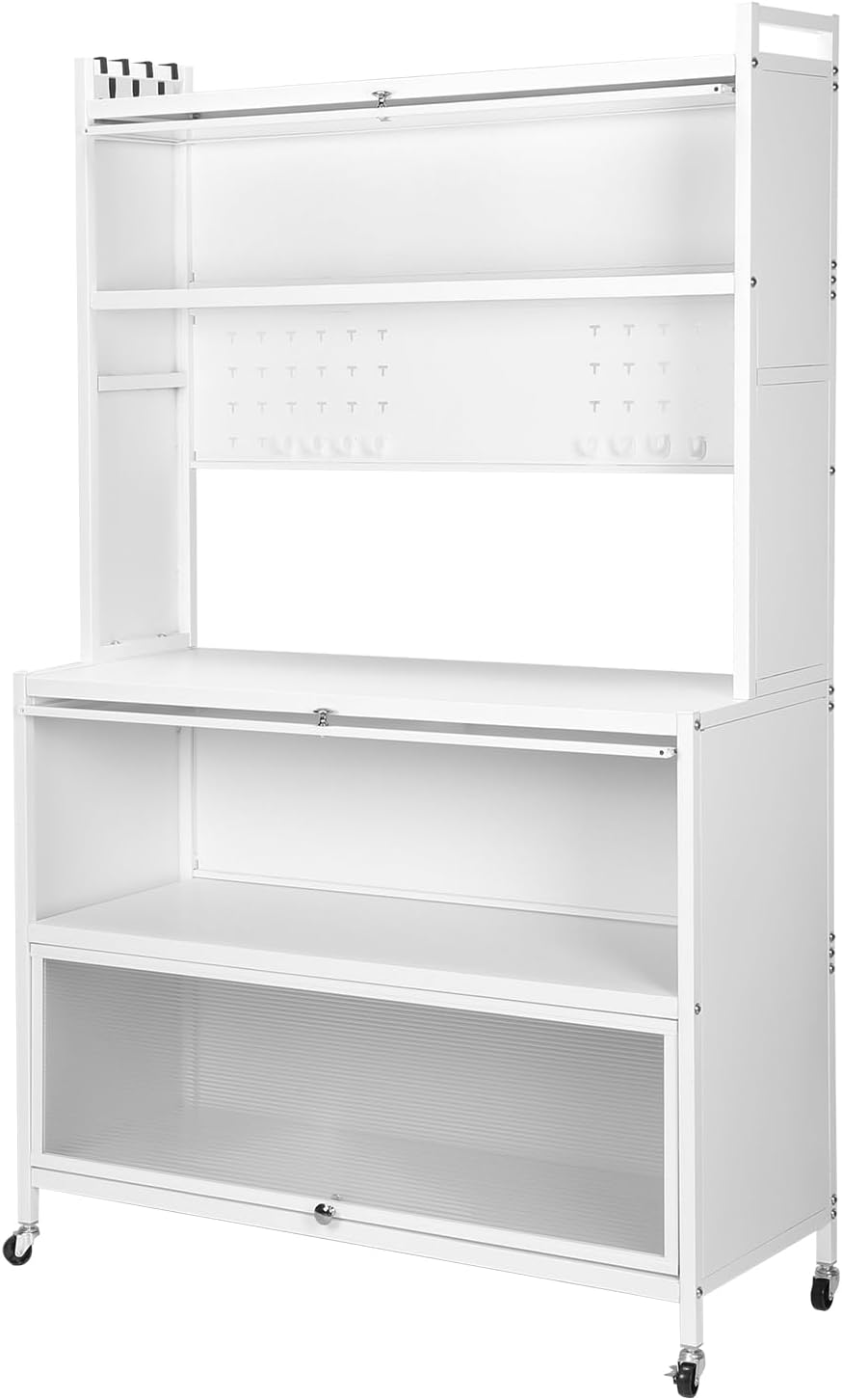 Wheeled Multi-Layer Floor Storage Cabinet with Locker Hole Board Tall Storage Container Wear Resist Microwave Oven Pot Oven Rack