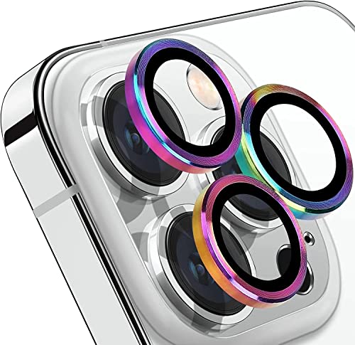 Image of Compatible for iPhone 13 Pro /iPhone 13 Pro Max Camera Lens Protector Bling, 9H Tempered Glass Camera Cover Screen Protector Metal Ring Decoration Accessories Rainbow design