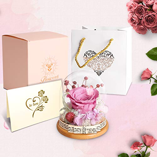 KING DOO Preserved Flowers Rose Gift for Mom Grandma Wife. Forever Eternal Light Purple Real Rose Present for Birthday Wedding Anniversary and Graduation