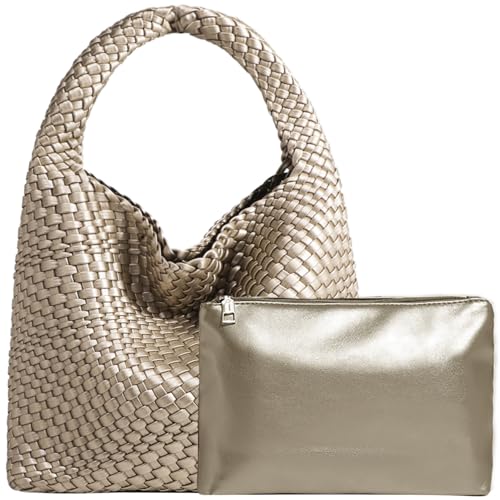 Image of JINMANXUE Woven Tote Bag for Women, Fashion Hobo Handbag, Travel Top-handle Shoulder Bag, Beach Underarm Bag with Purse