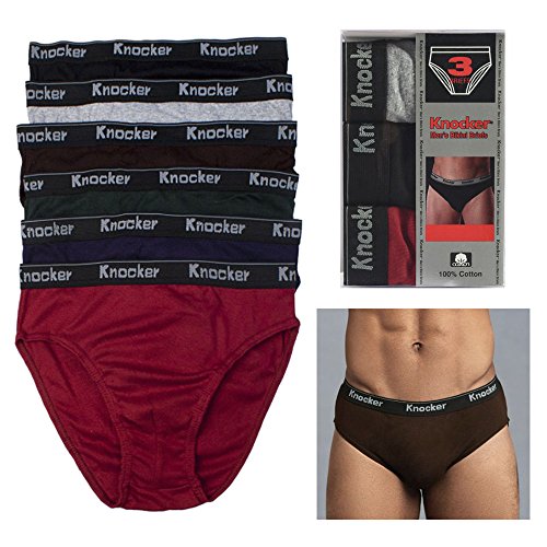 3 Pack 100% Cotton Mens Bikinis Briefs Underwear Solid Knocker Size Large 36-38 Black4