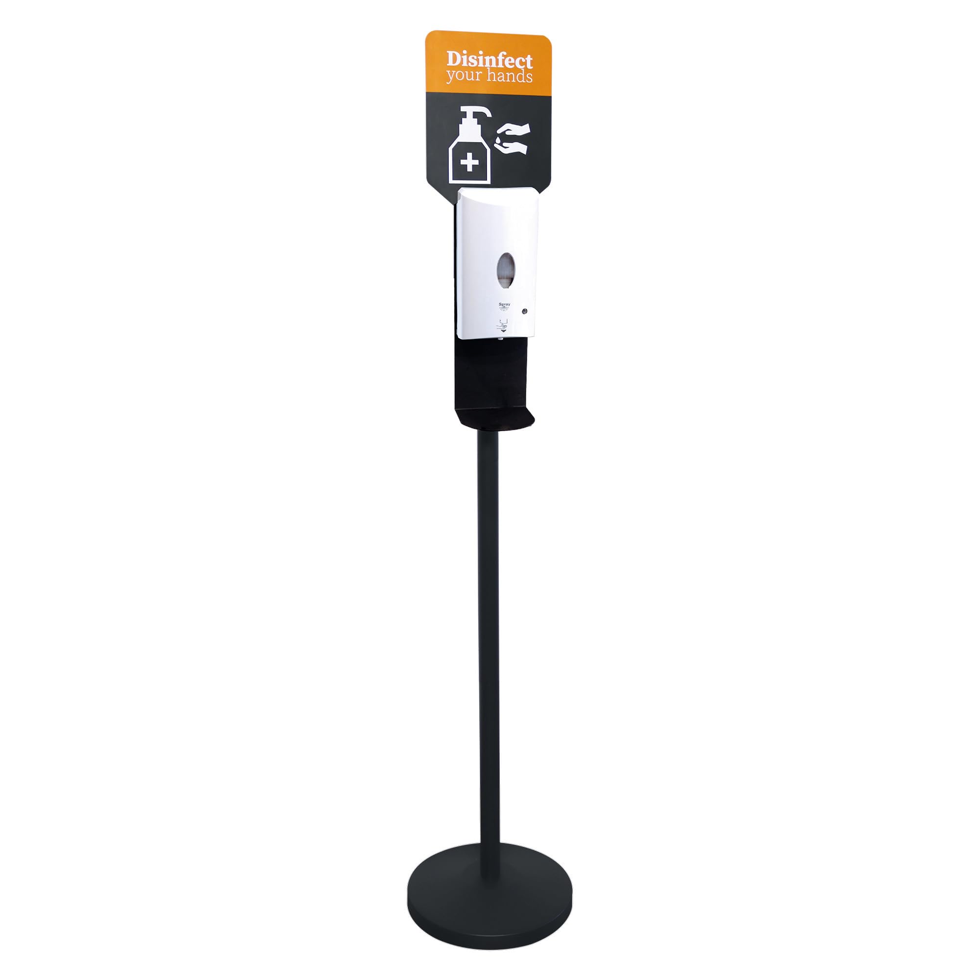 APS 98250 Desinfektionsständer/Desinfektionsmittelspender Metall, Schwarz, 32cm Durchmesser, 163cm Höhe