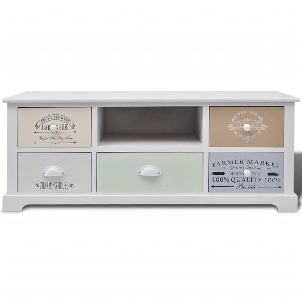 Mobile TV in legno stile francese, con 5 cassetti e vano portaoggetti, 100 x 35 x 40 cm, in legno di paulownia, per soggiorno, camera da letto, home theater, gaming, HiFi